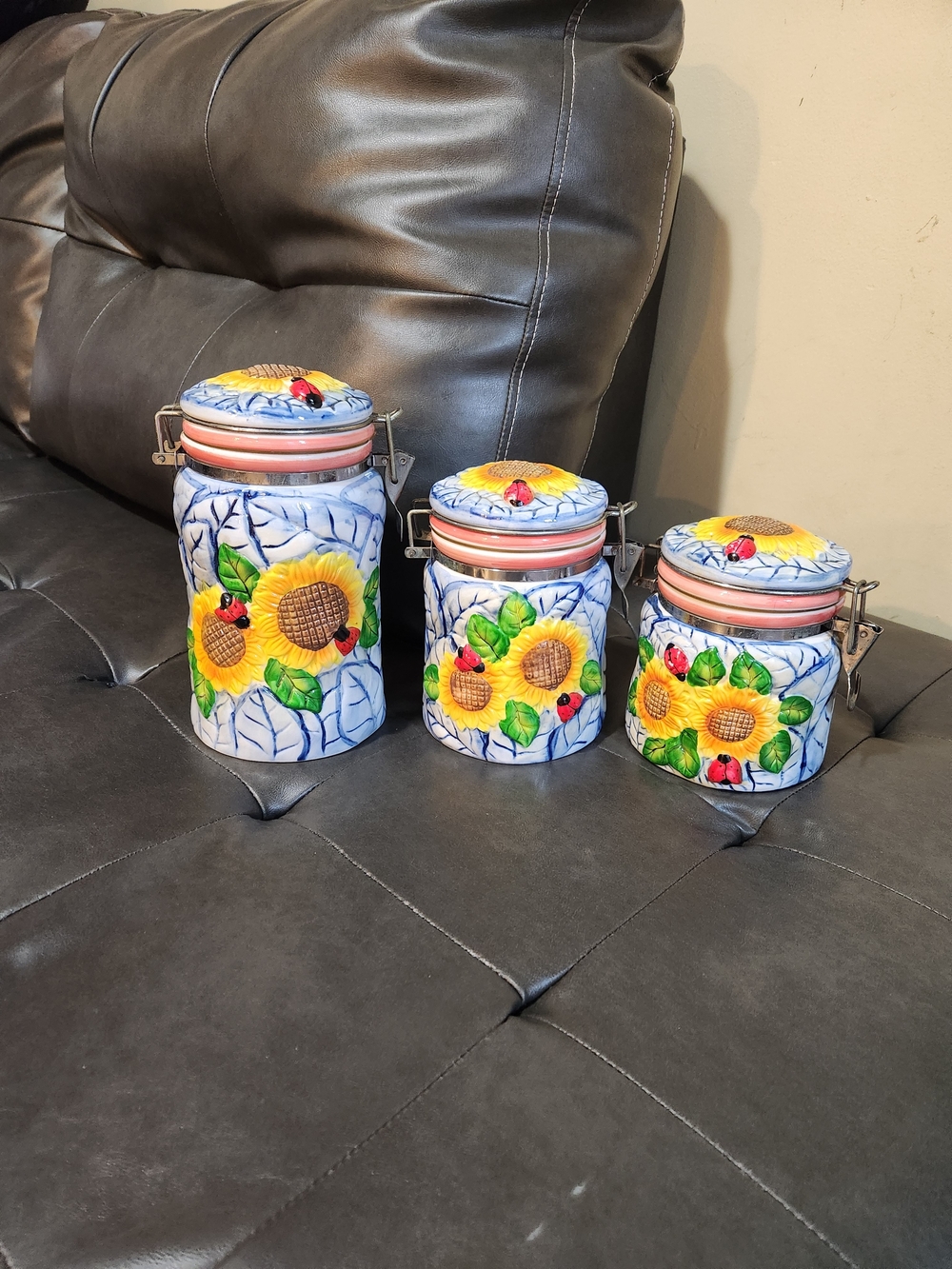 Hand-Painted Sunflower Ceramic Canister Set - Yellow
